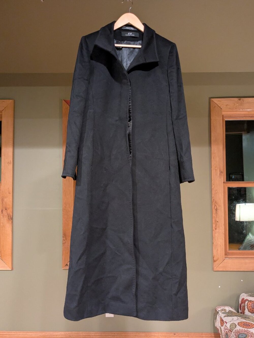 LL Collezioni Italia Black Cashmere Coat Womens 10 Ankle Length Trench Overcoat